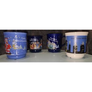 Vintage German Christmas Market Kossinger (4) Mugs Coffee Cups Weihnachtsmarkt